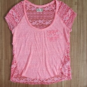 Hollister neon pink lace shirt